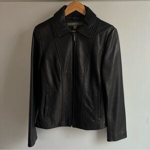 Classic Black Leather Zip-Front Women’s Jacket
